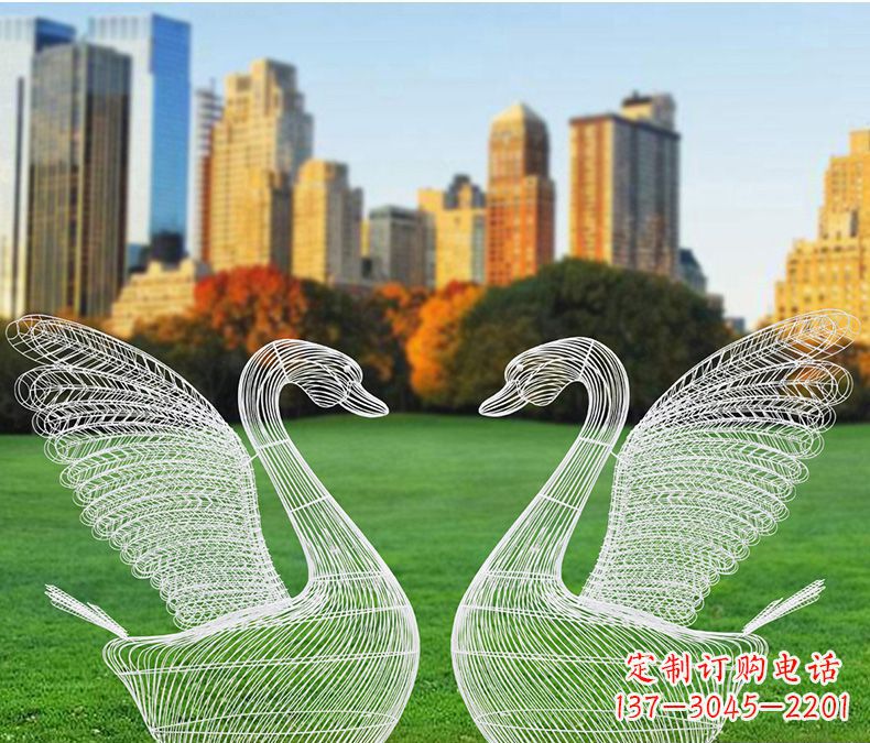 贵阳小区天鹅镂空不锈钢雕塑