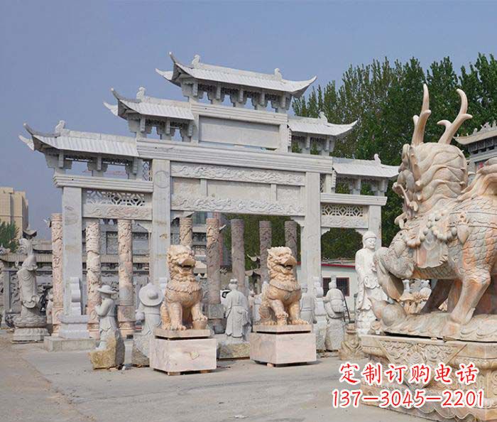 贵阳园林仿古三门牌坊石雕