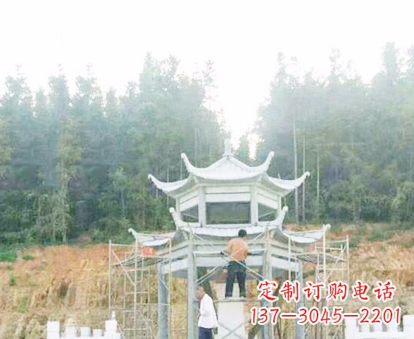 贵阳园林仿古双层石凉亭景观石雕 (2)