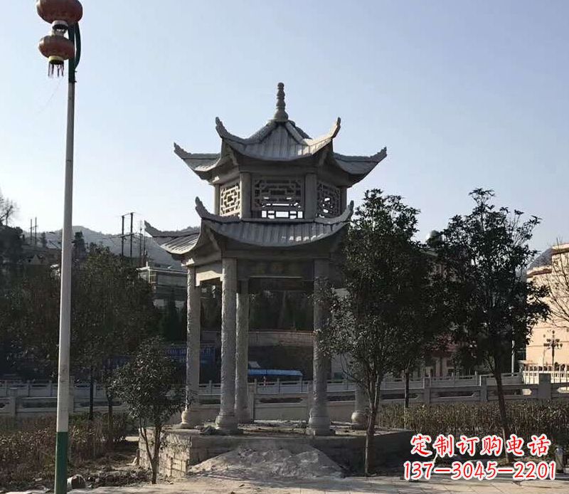 贵阳园林仿古双层石凉亭景观石雕 (4)