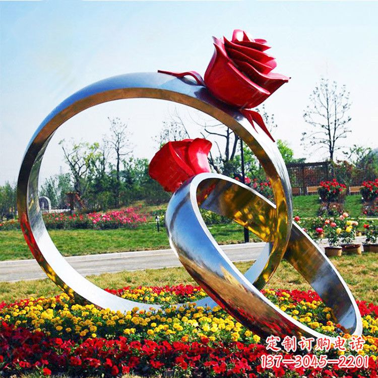 贵阳园林花丛不锈钢玫瑰花戒指雕塑