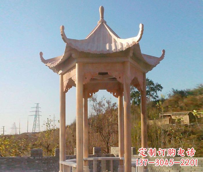 贵阳园林景观晚霞红单层石雕凉亭