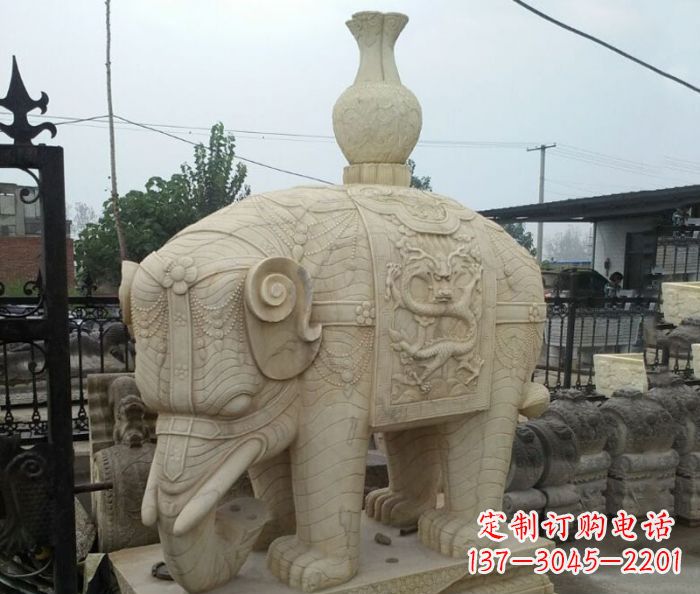 贵阳园林景观驮瓶大象石雕