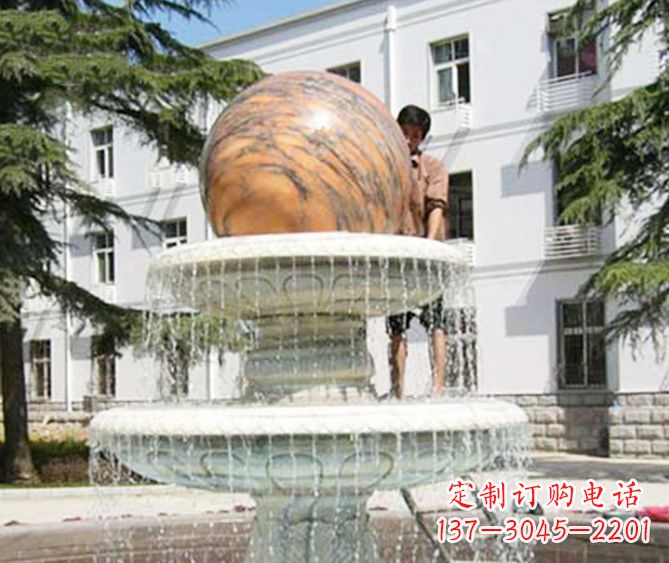 贵阳园林景观晚霞红风水球喷泉石雕 (2)