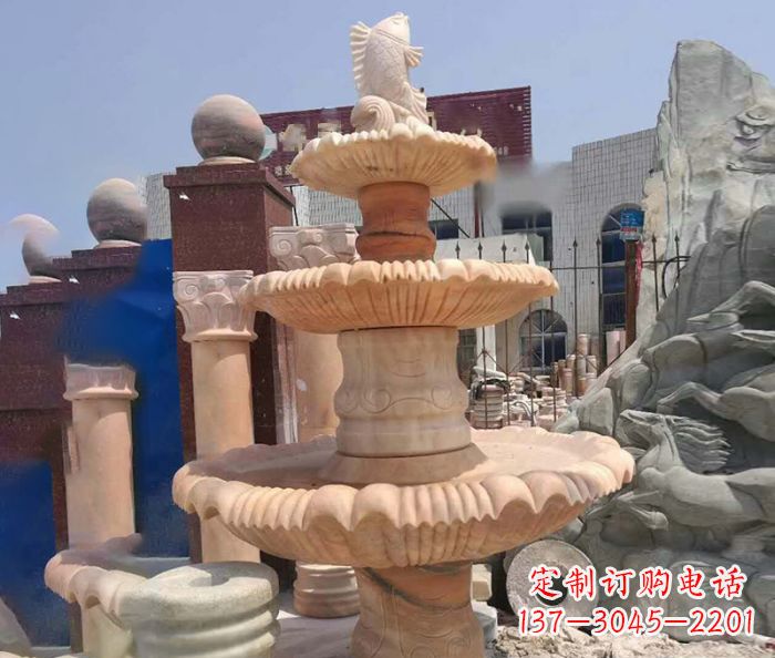 贵阳园林景观晚霞红鲤鱼喷泉石雕