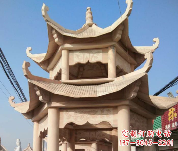 贵阳园林景观晚霞红双层石雕凉亭 (2)