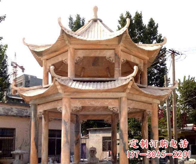 贵阳园林景观晚霞红双层石雕凉亭
