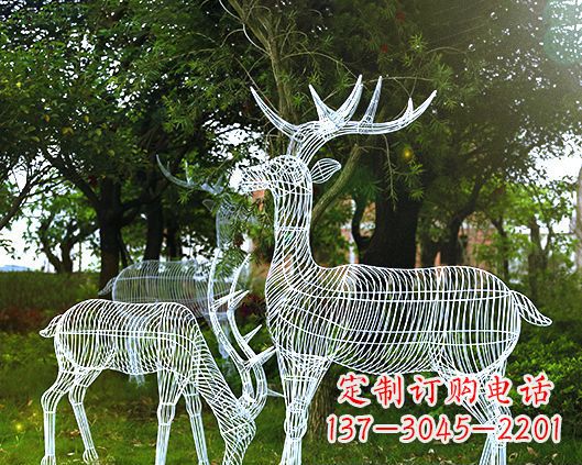 贵阳园林镂空梅花鹿不锈钢景观雕塑