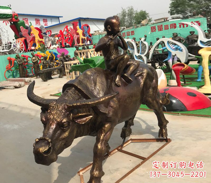 贵阳园林牧童骑牛铜雕塑