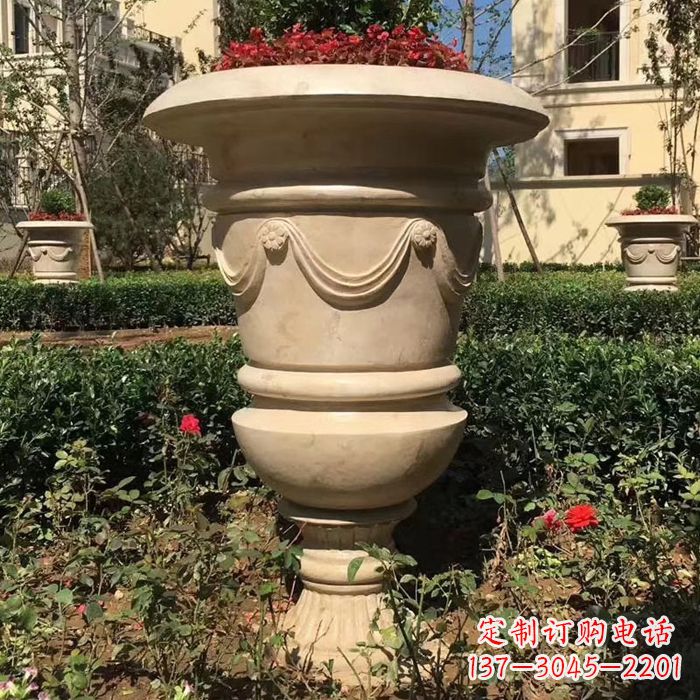 贵阳园林砂岩石雕花盆