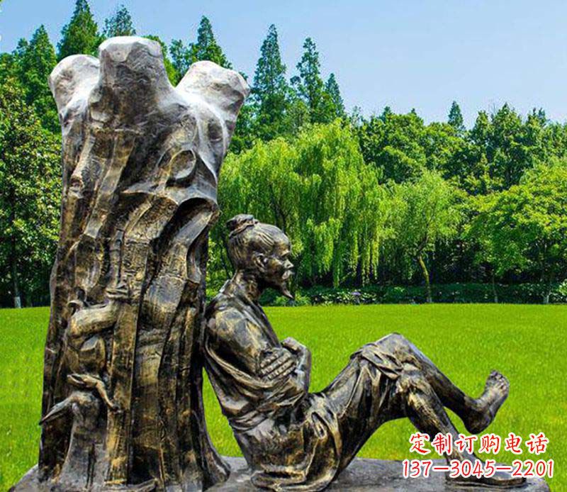 贵阳园林守株待兔典故人物铜雕