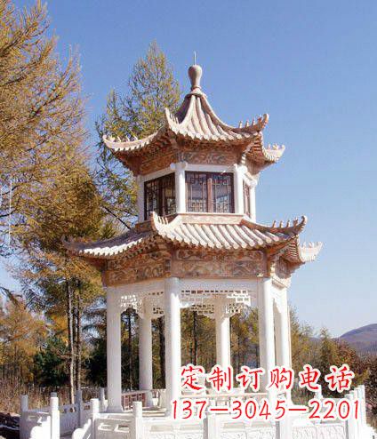 贵阳园林双层石凉亭景观石雕 (2)
