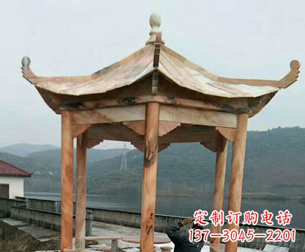 贵阳园林晚霞红单层石凉亭景观石雕