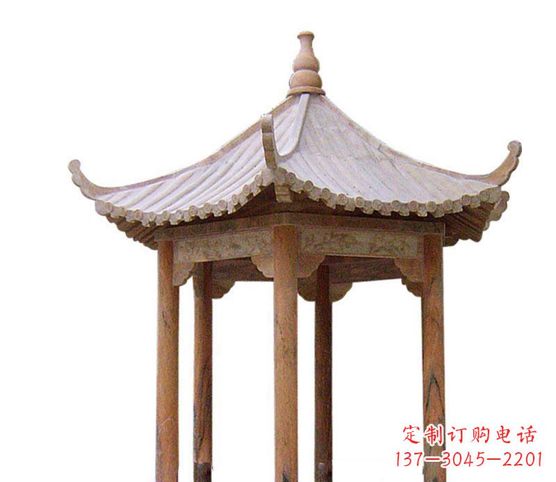 贵阳园林晚霞红六角石凉亭景观石雕 (2)