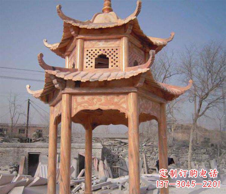 贵阳园林晚霞红石凉亭景观石雕