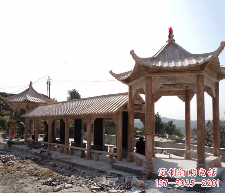 贵阳园林晚霞红长廊凉亭景观石雕
