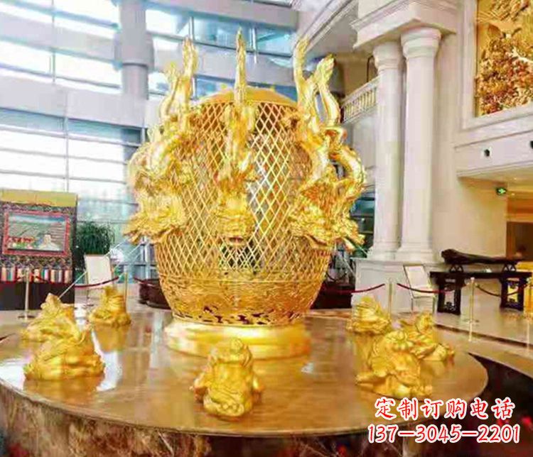 贵阳张衡地动仪企业景观雕塑摆件纯铜鎏金古仪器