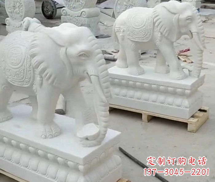 贵阳招财动物汉白玉大象石雕 (2)