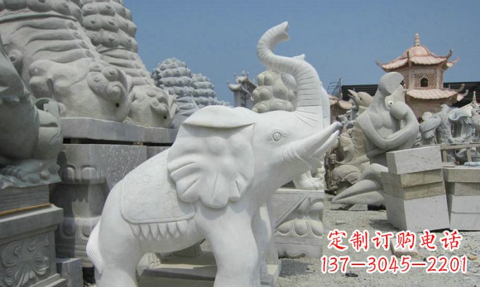 贵阳招财动物汉白玉长鼻小象石雕