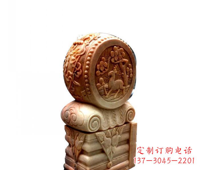 贵阳招财石门墩晚霞红抱鼓石