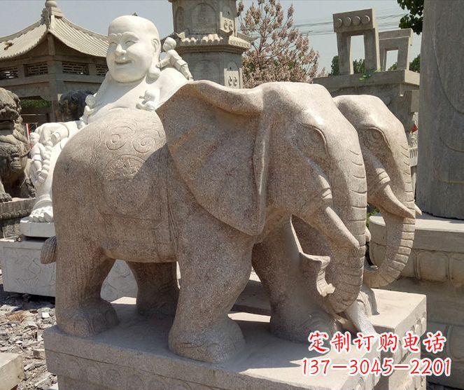 贵阳招财晚霞红大象石雕 (2)