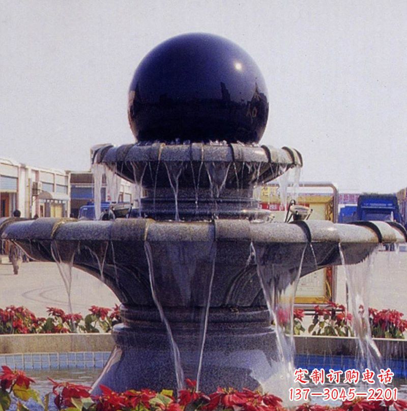 贵阳中国黑双层风水球喷泉石雕
