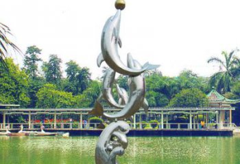 贵阳戏球不锈钢海豚雕塑-园林水景动物景观