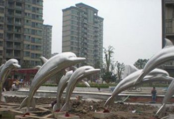 贵阳小区不锈钢跳跃海豚雕塑