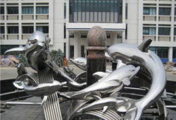 贵阳校园不锈钢海豚海浪雕塑