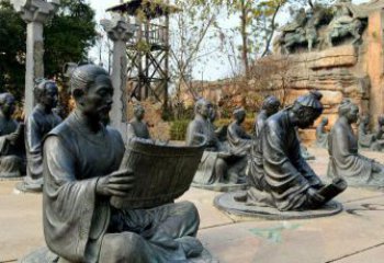 贵阳园林看竹简书的古代人物景观铜雕
