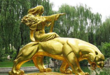 贵阳园林骑老虎的美女人物鎏金景观铜雕